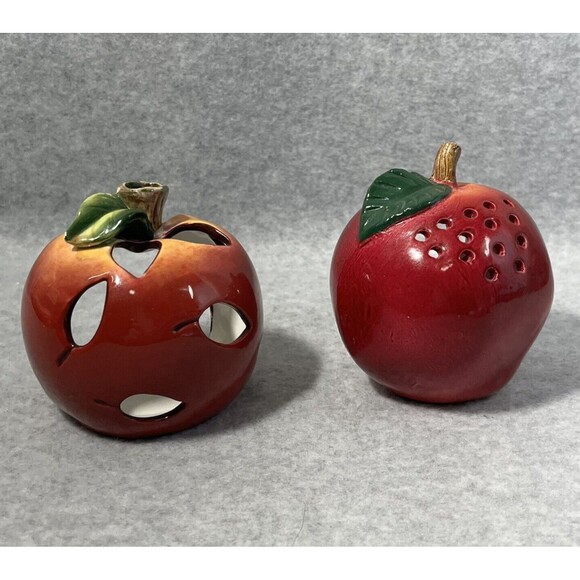 Apple Shaped Tea Light Holders Ceramic Cottagecore Country Chic Homestead Decor‎ - Picture 1 of 10